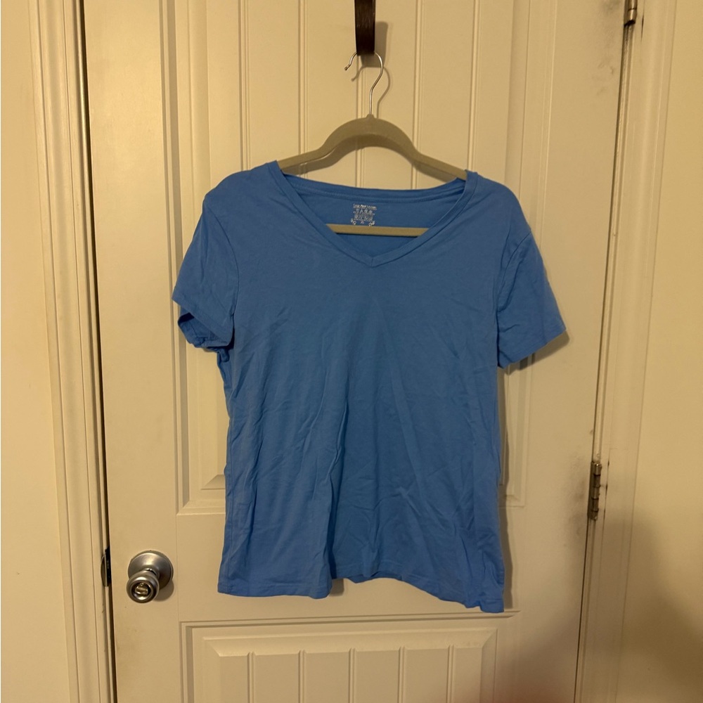 Casual Blue V-Neck Women's Tee